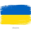 Ukraine official flag in shape of paintbrush stroke. Ukrainian national identity symbol. Grunge brush blot object isolated on white background vector illustration. Ukraine country patriotic stamp.